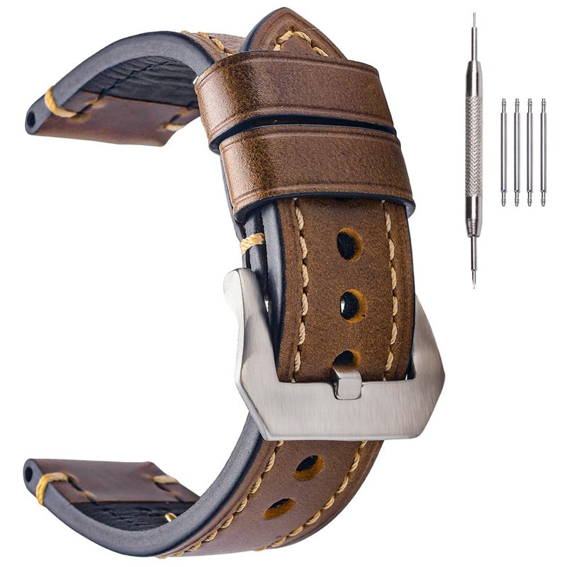 EACHE 22mm Leather Watch Bands, Handmade Genuine Leather Watch Straps Oil Waxed Thick Watch Bands - Image 1
